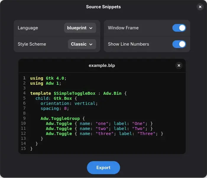 Source snippits example